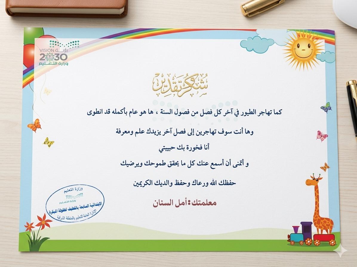 شهادة شكر وتقدير