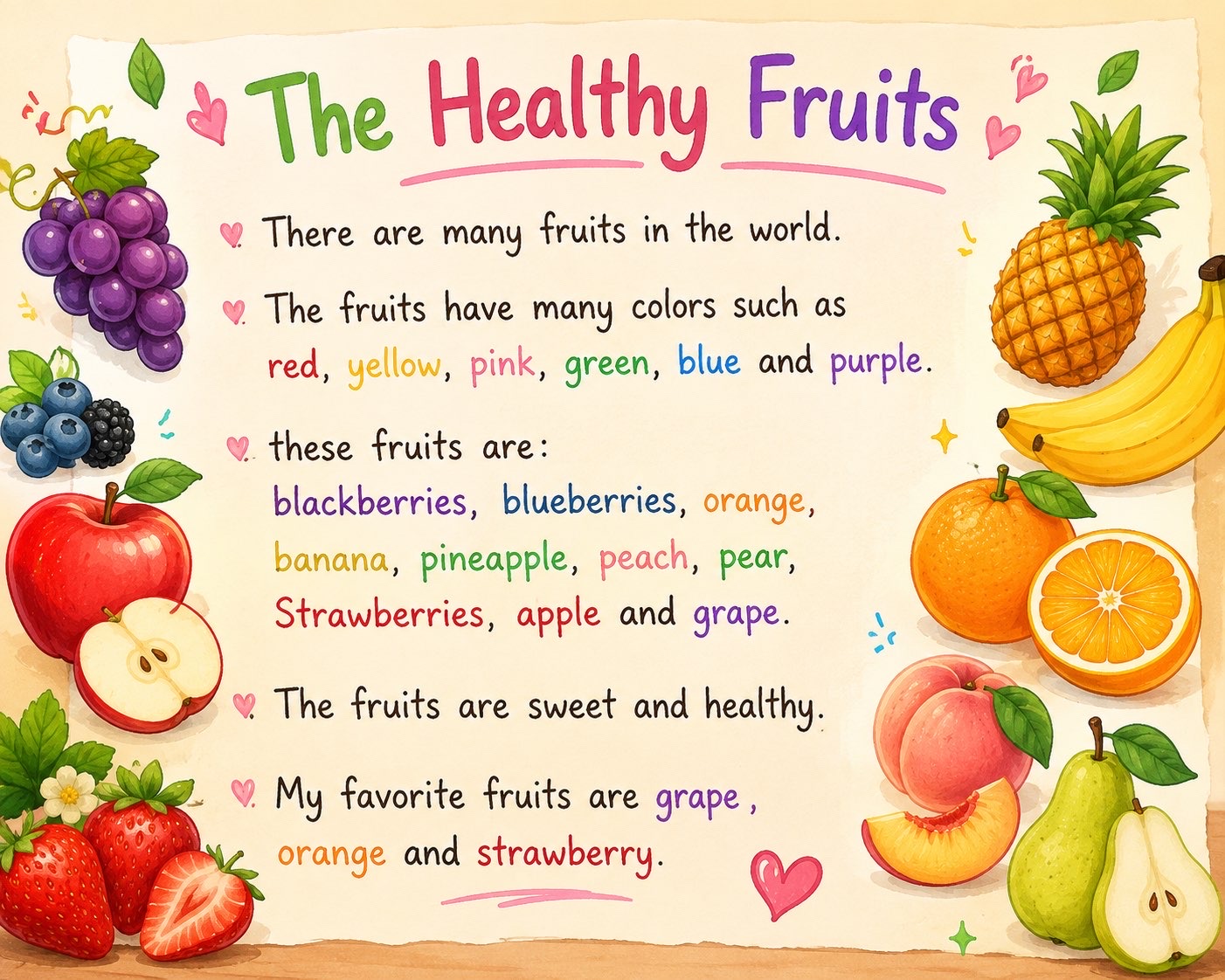 كتابة جنى بعنوان The Healthy Fruits